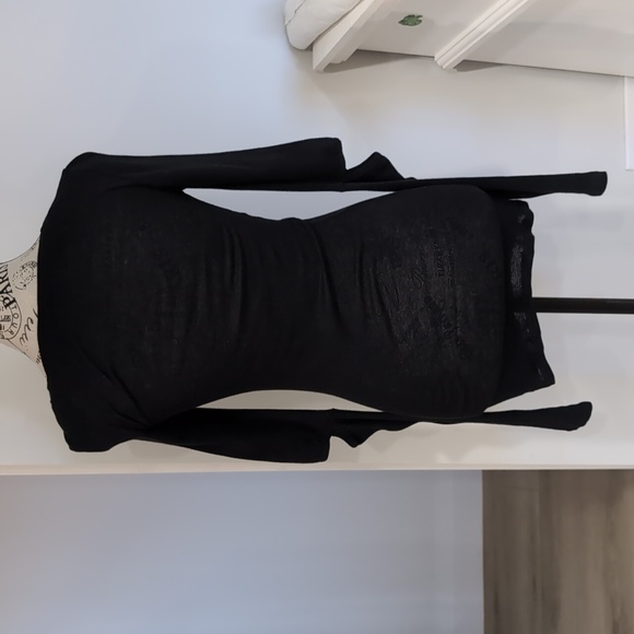 ZARA | Women's Black Long Sleeves w/ Elbow Cutout Distressed Tunic Top - Picture 5 of 5